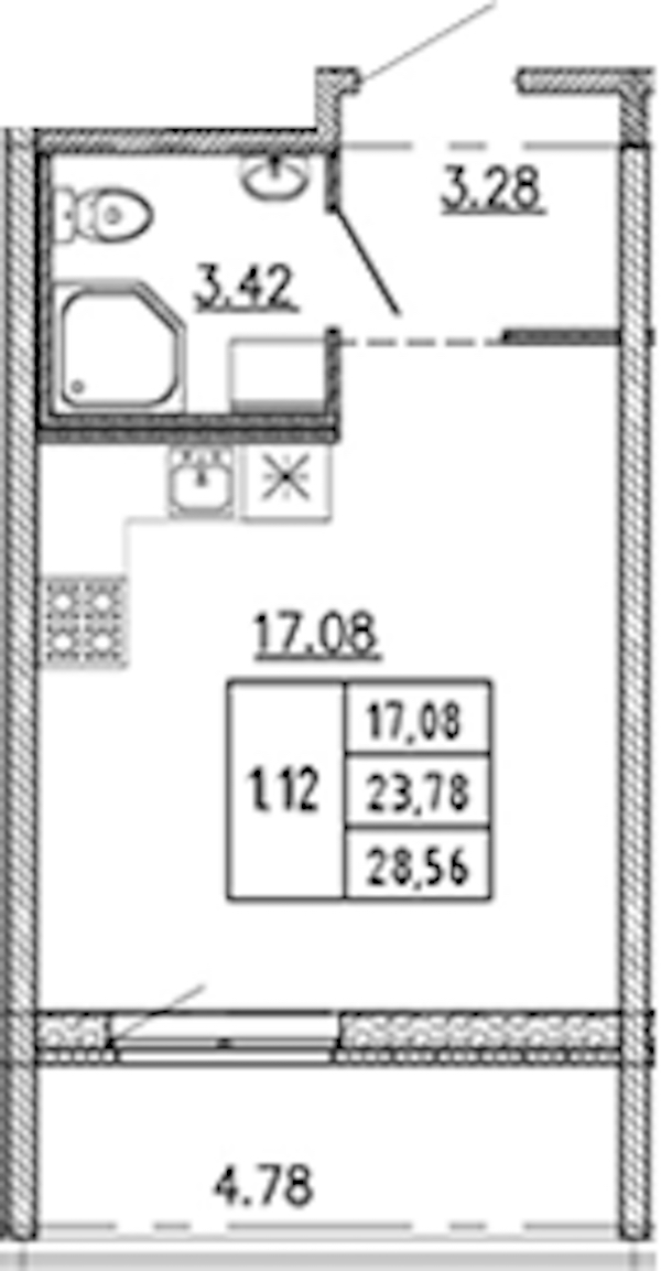 Квартира студия 23.78 м², 2/22 эт., ЖК «Новые горизонты 2»